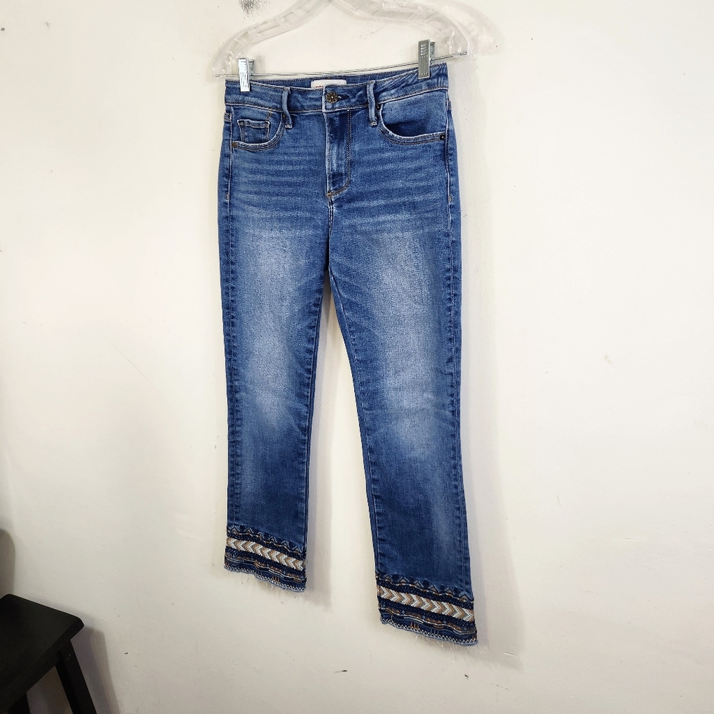 DRIFTWOOD Blue Cropped Embroidered Hem Jeans